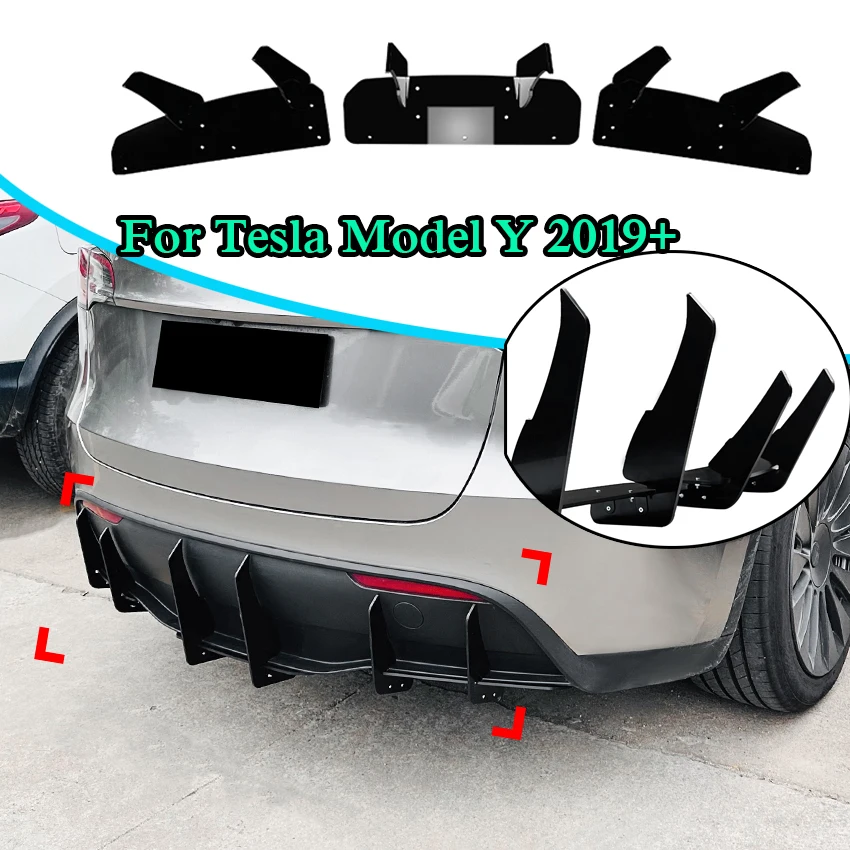 

For Tesla Model Y 2019 2020 2021+ Rear Diffuser Lip Spoiler Rear Bumper Panel Lip Splitters Protective Body Kit