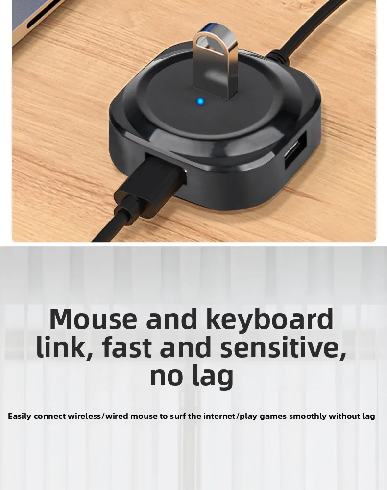 4-Port USB 2.0 Hub, Runde Form USB-Verteiler Eins zu Vier, Typ-C zu USB-Hub Hochgeschwindigkeits-Expander für Laptop PC – Detail 6