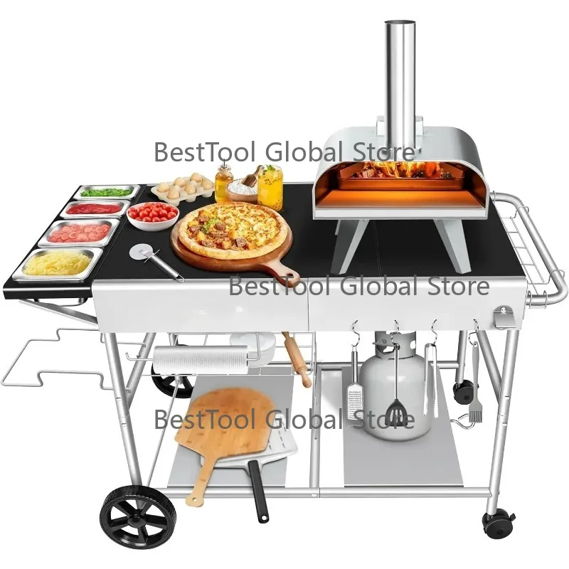 Hot SalesCross Border Hot Selling Movable Folding Pizza Oven Table Stand Pizza Oven Cart Barbecue Cart Snack Cart