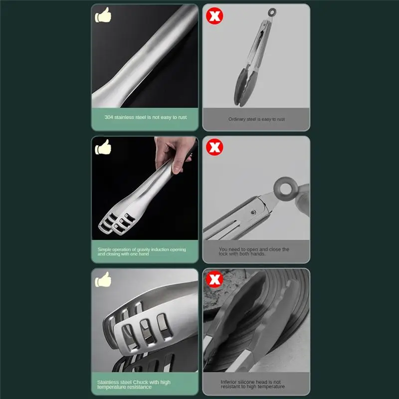 CYCLI-Stainless Steel Barbecue Clip Barbecue Clip Gravity Automatic Opening And Closing Food Clip