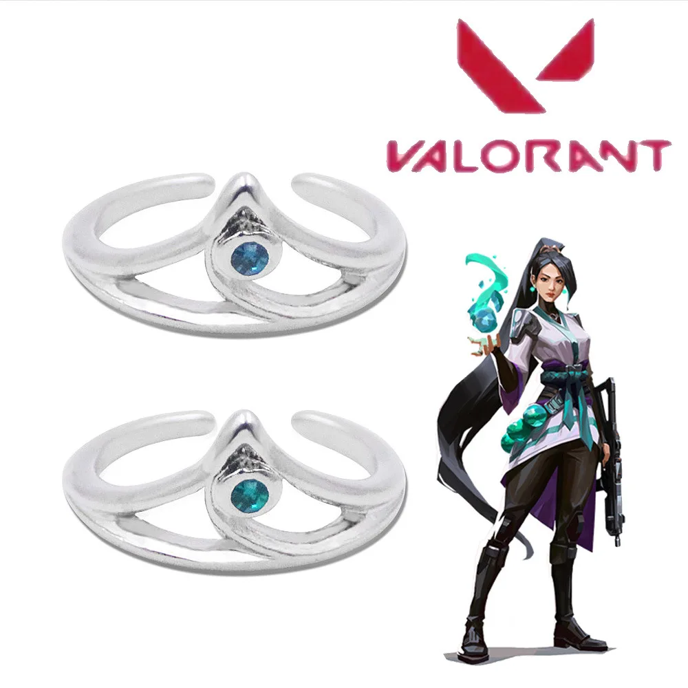 Game Valorant Sage Cosplay Ring Green Blue Crystal Metal Adjustable Rings Jewelry Prop Accessories Gift