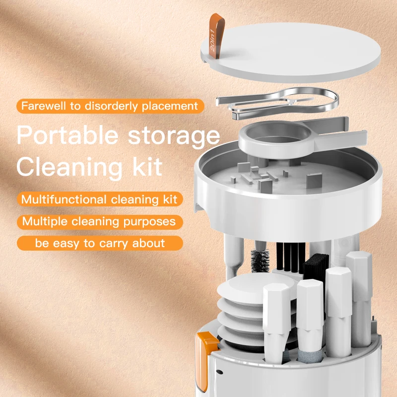 Toetsenbordreinigingstool, computerreinigingsartefact, multifunctioneel scherm voor mobiele telefoons, schoonmaakscherm voor oortelefoons, grijze vegen