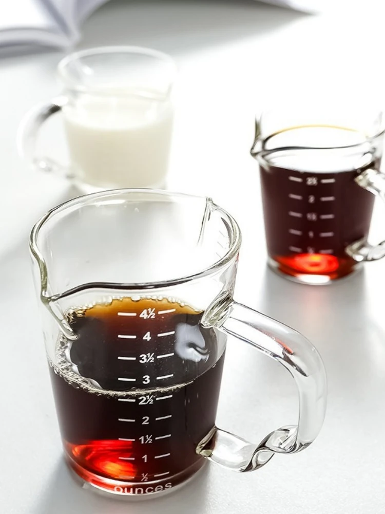 70/150ml Espresso Shot Glass Doppio beccuccio Misurino Manico resistente al calore Scala trasparente Vino Latte Caffè Misura Brocca