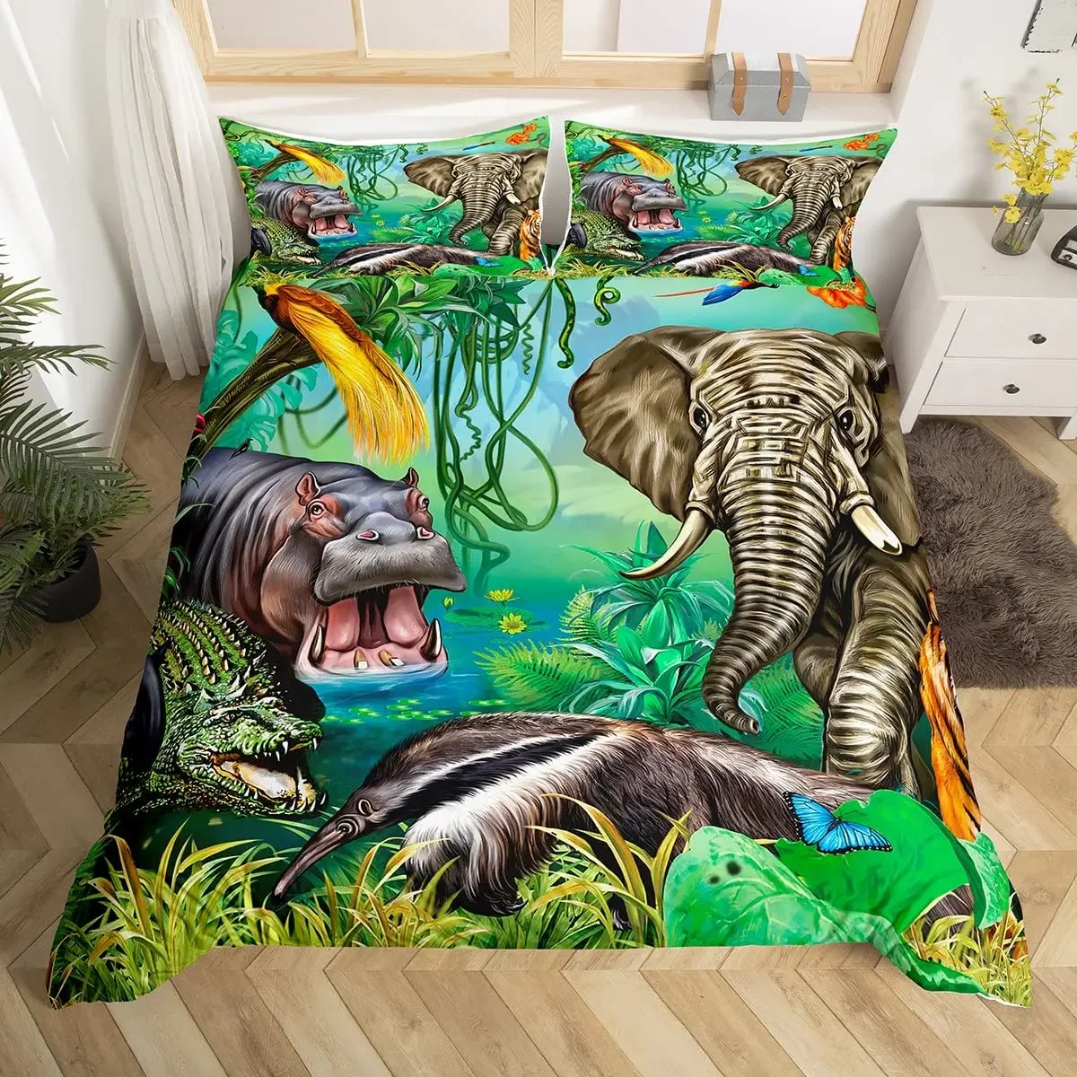 Crocodile Duvet Cover Set Wild Alligator Bedding Set for Boys Girls Wildlife Comforter Cover Horror Animal Quilt Cover Full Size