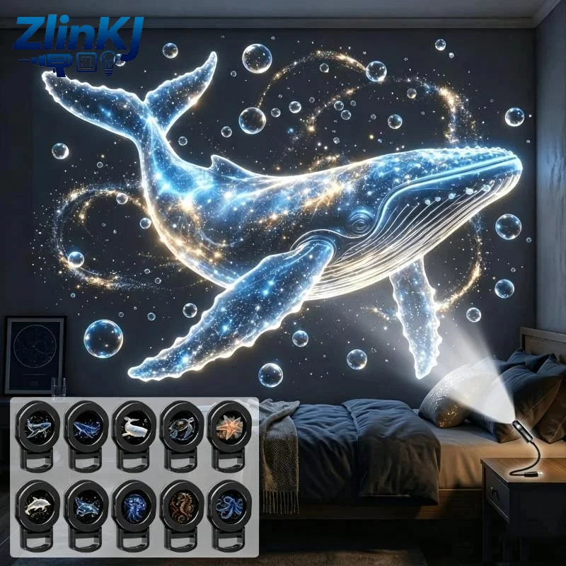LED USB Ocean Projector Lamp, With Marine Life Light Panels, Ceiling Decorative Projection Night Light For Home Indoor Decor