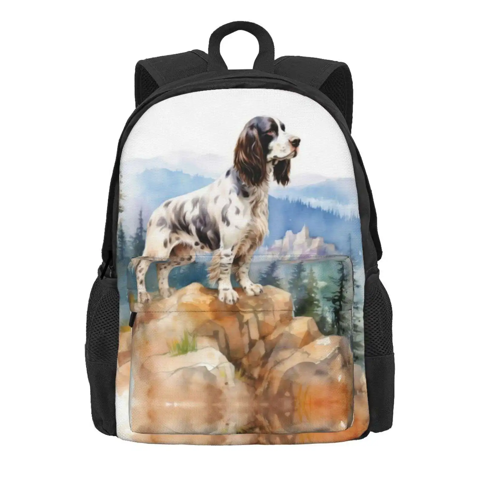 Hiking Dog - Watercolor English Springer Spaniel Hot Sale Schoolbag Backpack Fashion Bags Hiking English Springer Spaniel