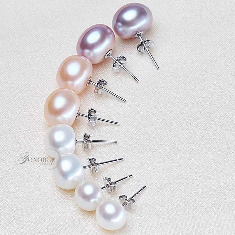 Genuine Freshwater Pearl Stud Earrings For Women,Classic White Natural 925 Silver Pearl Earring Jewelry Wife Girl Birthday Gift