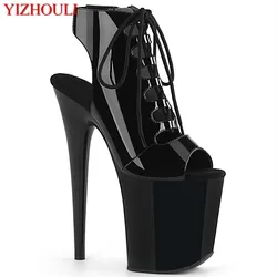 Lace-up vamp 20 cm, PU material 8 inch model stiletto heels, summer night club pole dancing ankle boots