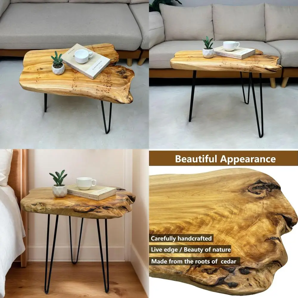 

Журнальный столик из натурального дерева с металлическими ножками, идеально подходит для гостиной, спальни или офиса