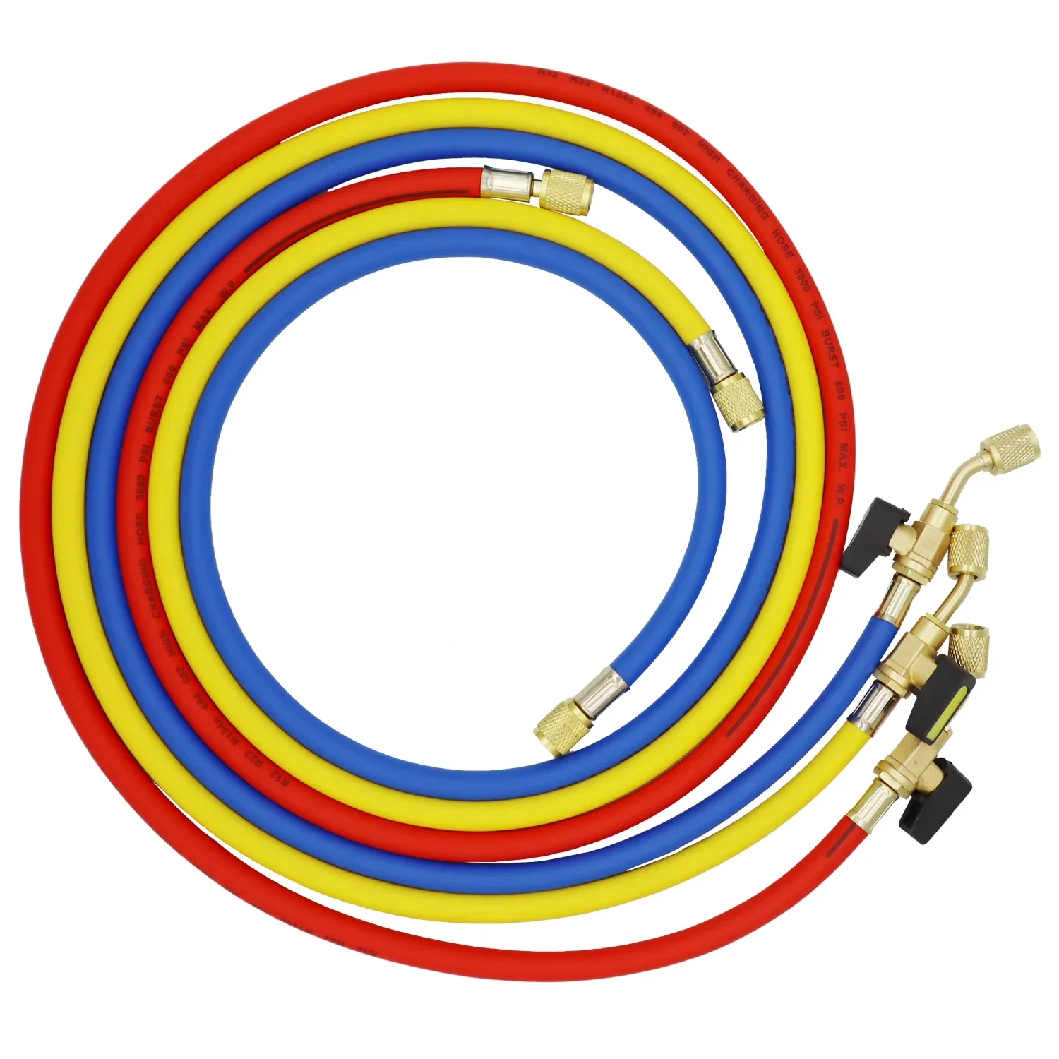 1.6M Refrigerant A/C Charging Hoses with Ball Valves HVAC 1/4