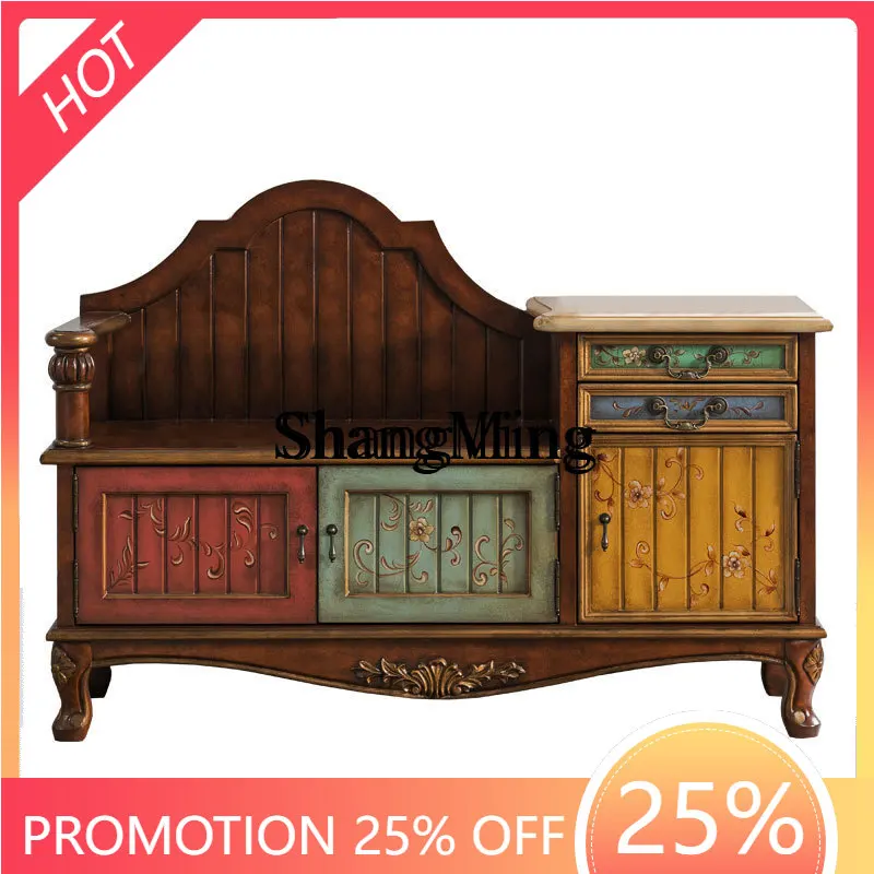 

ZYY new Chinese shoe changing stool, painted multi-functional storage shoe cabinet door seated creative shoe stool