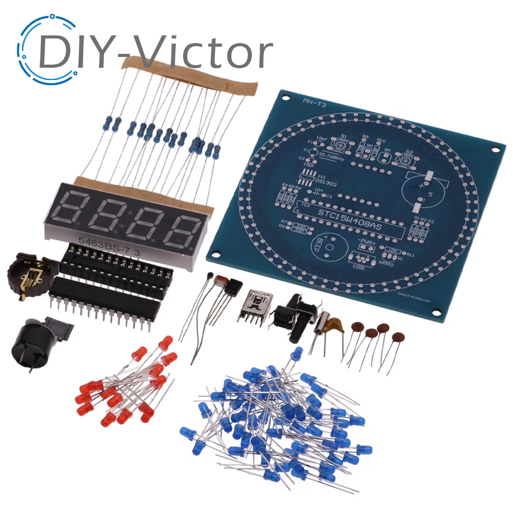 Rotating LED Display Alarm Electronic Clock Module Water Lamp DIY Kit Light Control Temperature DS1302 C8051 MCU STC15W408AS