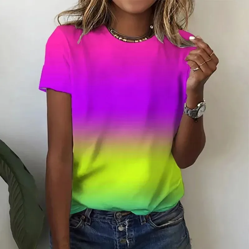 

Summer Colorful Women T Shirt 3d Flower Print O-Neck Short Sleeve Blouse Fashion Plus Size T-Shirt for Women Y2k Female Clothing