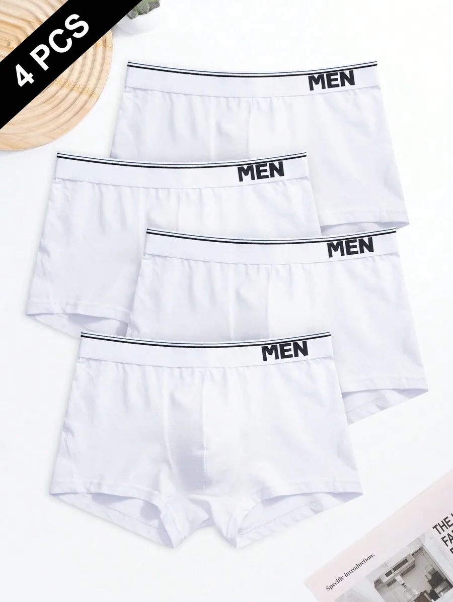 

4 Pcs White Mens Cotton Boxer Shorts