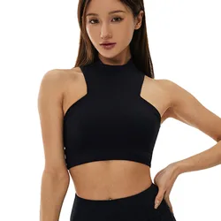 Women High Neck Quick Dry Elastic Back Zipper Compression Fitness Bra New Sexy With Push Up Outdoor Cycling Sports Yoga Bra