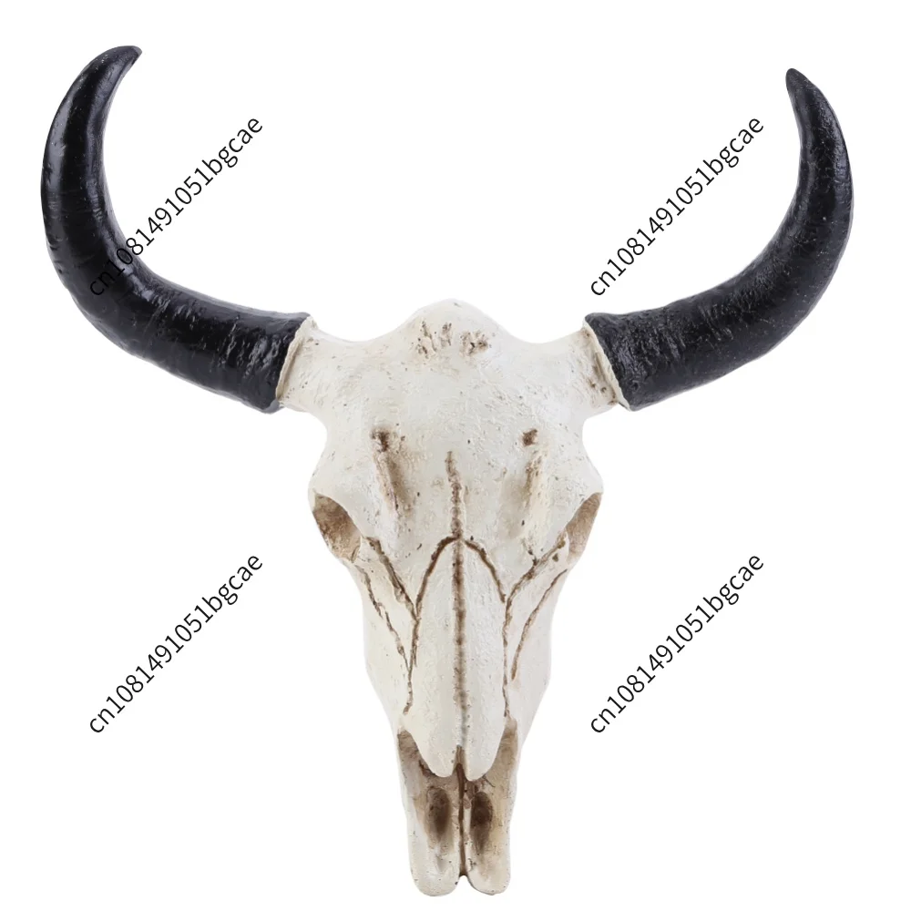 Resin Longhorn Cow Skull Head Wall Hanging Decorations Retro Bull Skull Ornaments 3D Animal Horns Sculpture Figurines Crafts