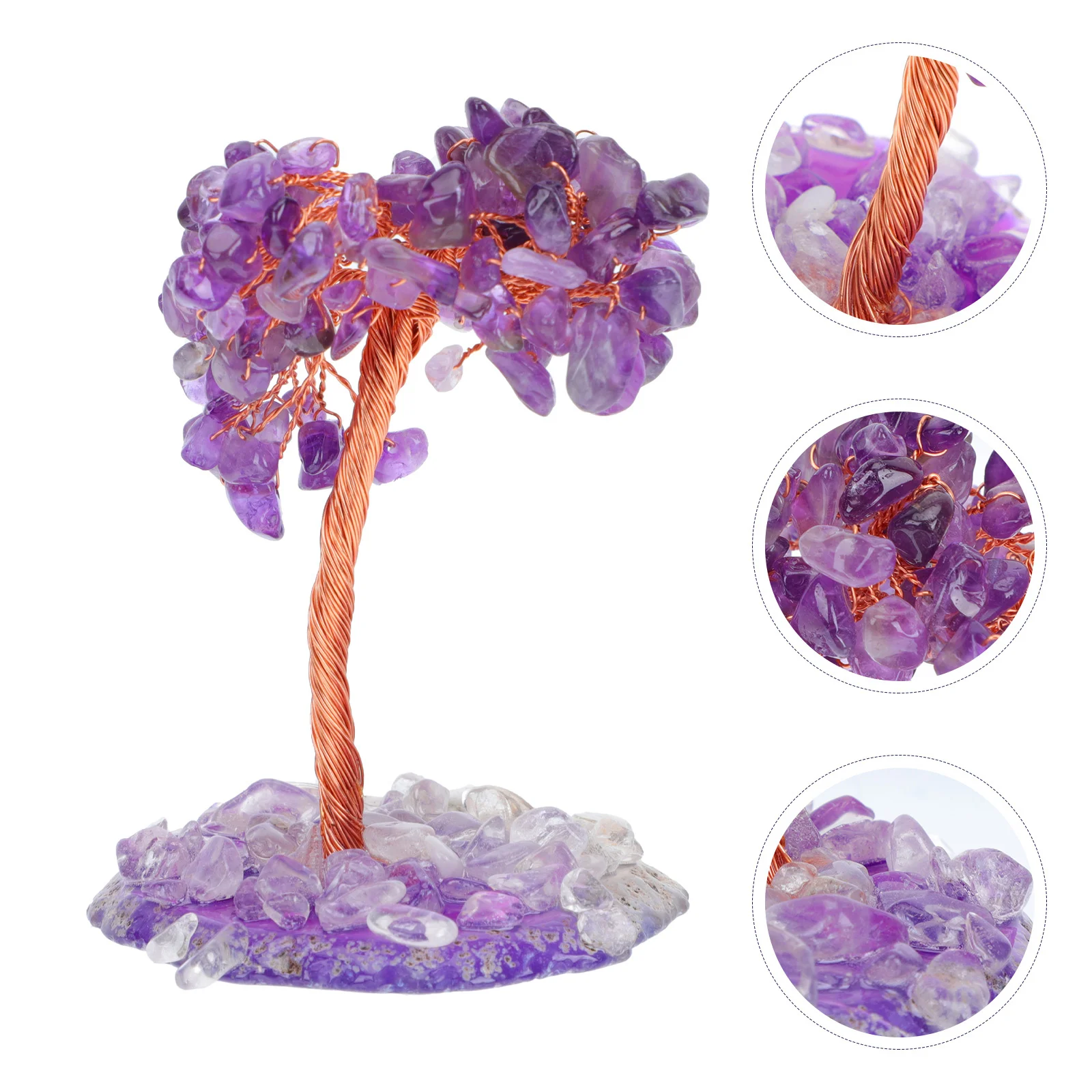 

Amethyst Life Tree Crystal Decor Desktop Ornament Elegant Home Office Decorative Tree Shape Wealth Agate Base Smooth Delicate