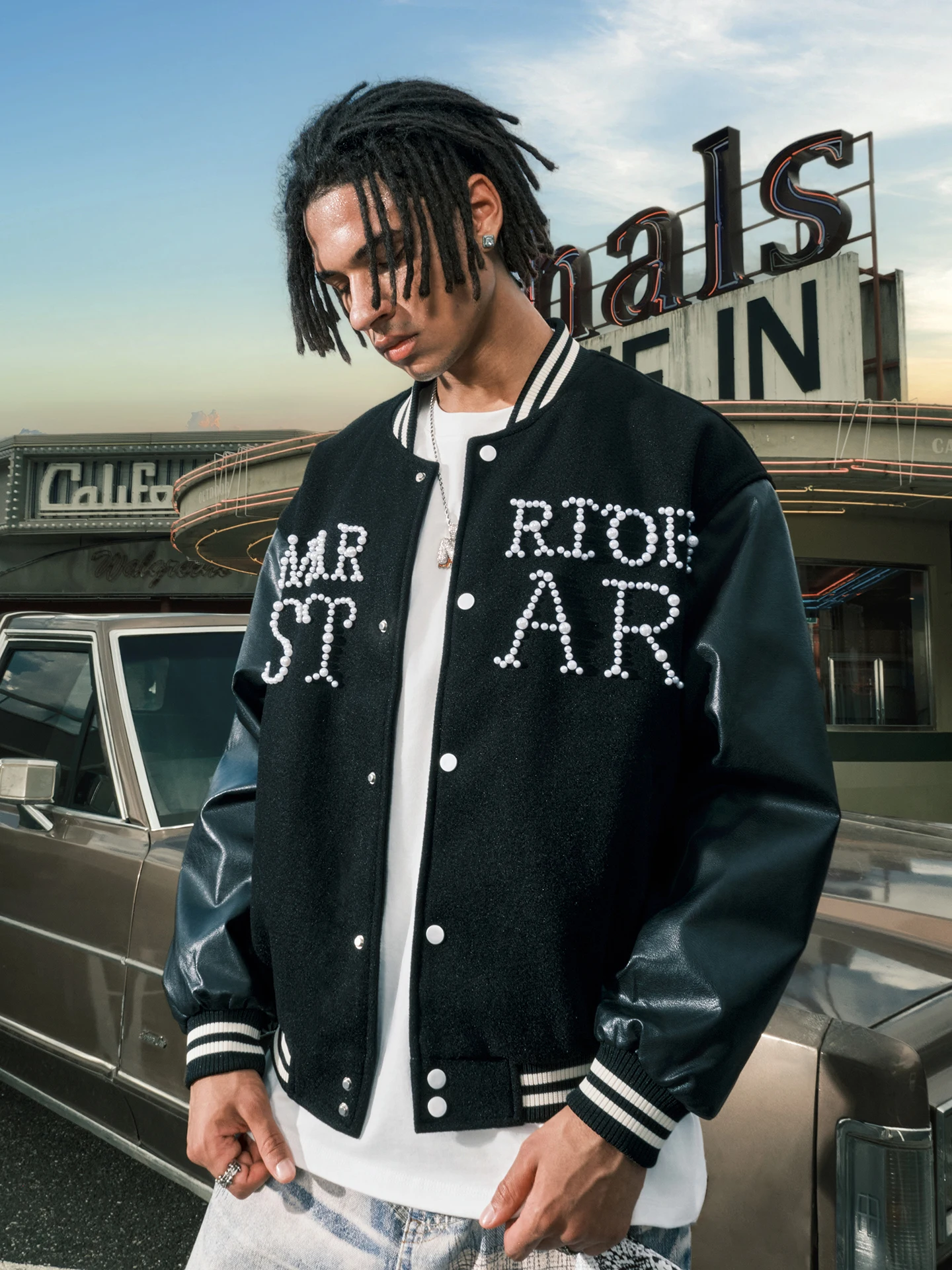 

Куртка Nuthink в американском ретро-стиле с жемчугом, нашивками и буквенным принтом, унисекс, зимняя, новая, свободного кроя, из полиэфирного волокна