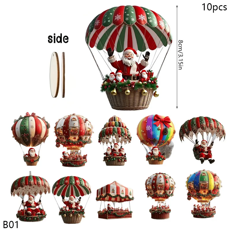 10 قطعة سانتا كلوز قلادة خشبية شجرة عيد الميلاد حلي معلقة عيد الميلاد الديكور للمنزل نافيداد 2026 هدية السنة الجديدة #5