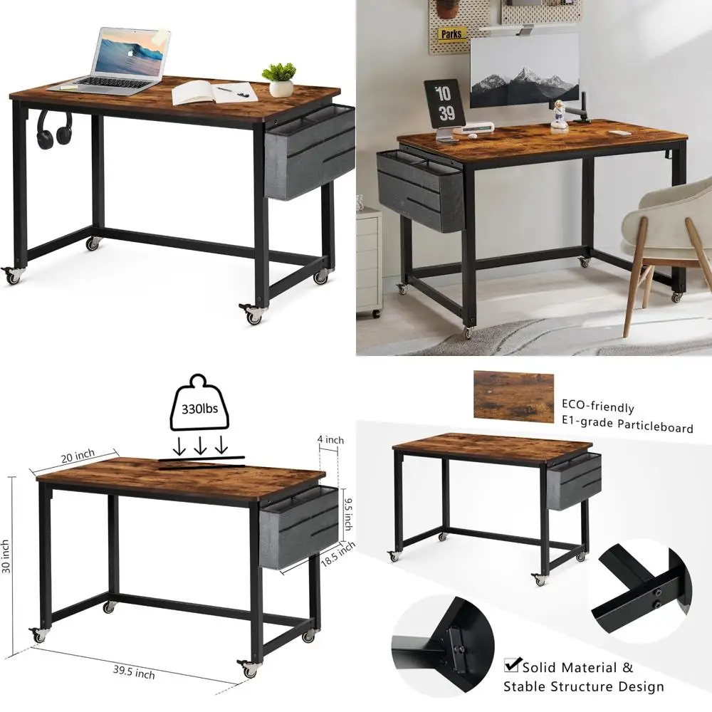 

Мобильный письменный стол с 4 гладкими колесами: подвижный компьютерный стол AHB 39 для домашнего офиса и учебы