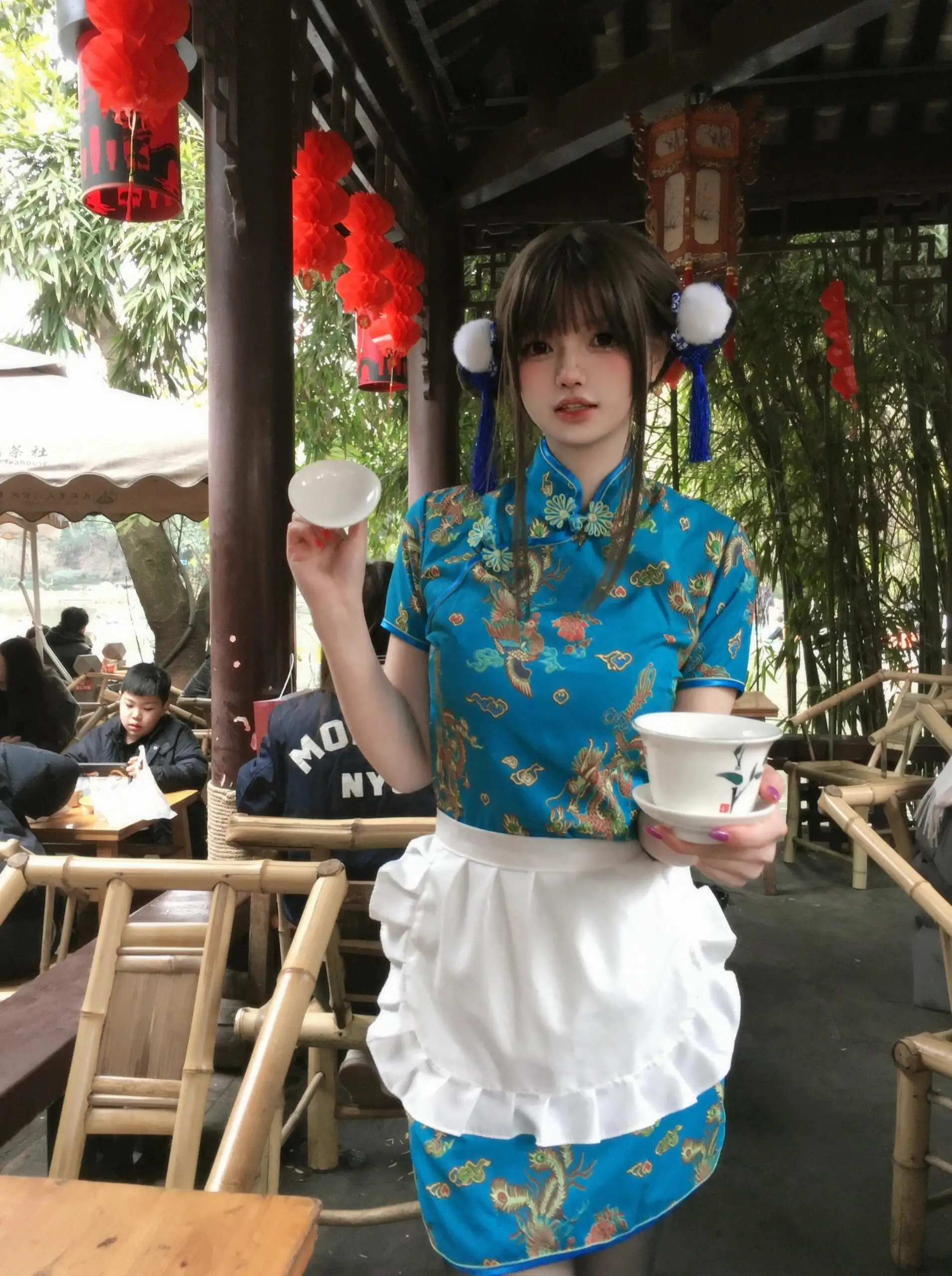 فستان تشيونغسام صيني جديد بتصميم فتاة ناعمة، زي تنكري للهالوين والكريسماس، فستان خادمة، فستان تشيونغسام قطعة واحدة بتصميم صين...