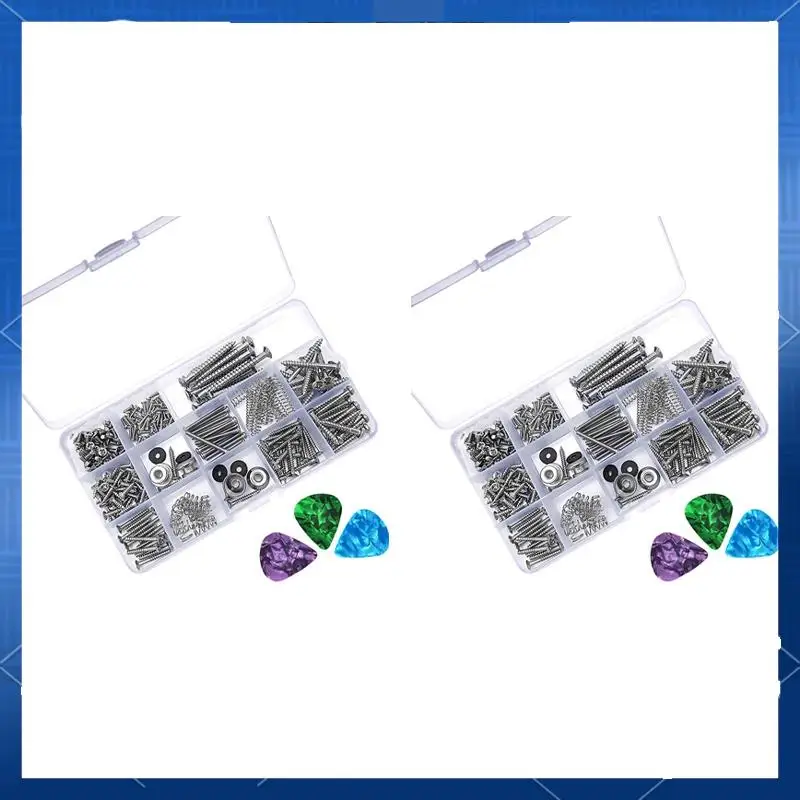 ABJV 2 Set Electric Guitar Screw Kit Sorting Box For Electric Guitar Bridges Pickups 6 Pieces Of Random Color Guitar Picks