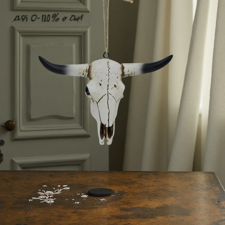 Harnisch-Bullenschädel-Ornament, Retro-Tierstatue, Anhänger, Halloween-Weihnachtsdekoration, Wanddekoration für Zuhause, Büro, Bar, Zubehör – Detail 2