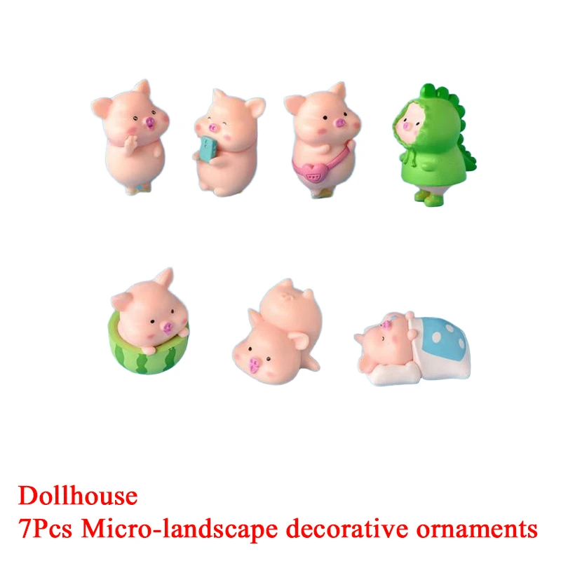 7pcs/set Cartoon Pig Animal Doll Toy Model Statue Figurine Ornament Miniatures