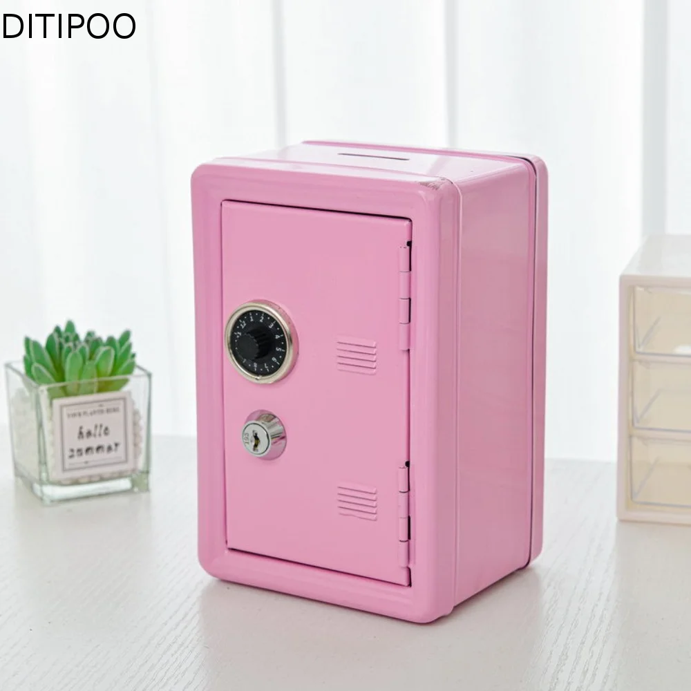 Portable Password Lock Mini Safe Box Anti-Theft Metal Piggy Bank Cabinet Money Bank Desktop Storage
