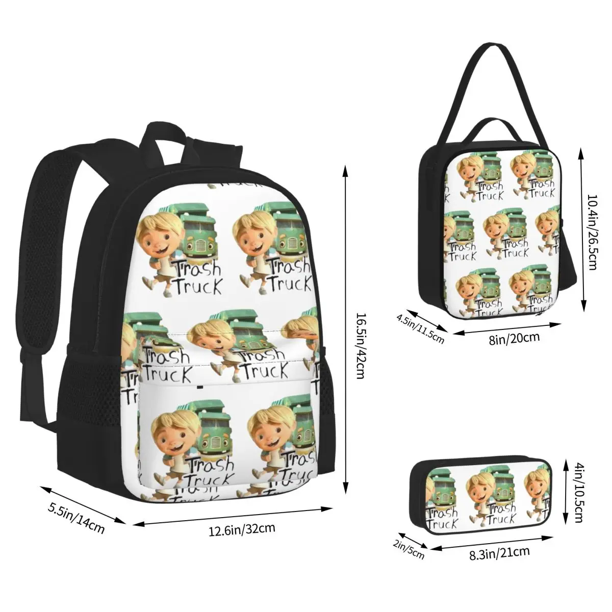 Trash Truck Workart Backpacks Boys Girls Bookbag School Bags Kids Rucksack Lunch Bag Pen Bag Three-Piece Set