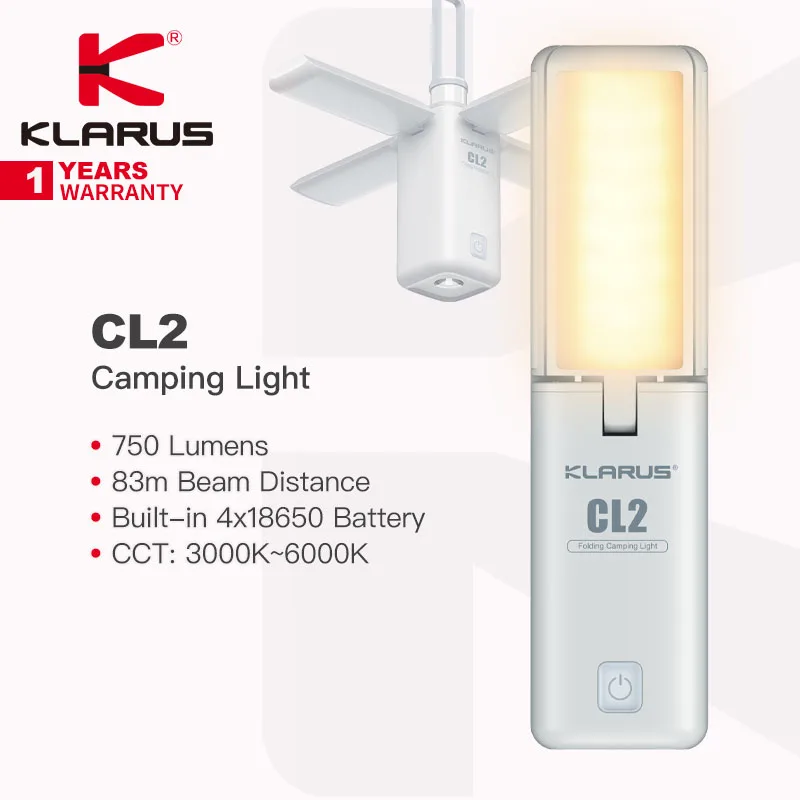 Klarus CL2 Freefolding Multi-Functional Camping-light / Flashlight / Eye-caring Lantern, 360º Lighting, 10400mAh Rechargeable