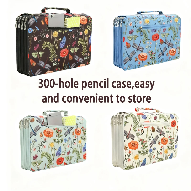 

Vibrant Dragonfly and Floral Pencil Case - 300-Hole Design, Durable Fabric Storage Bag, Suitable for Pencils, Markers, Scissors - Portable Office Art Supplies Storage Box, Dragonfly Decoration, Art Supplies Storage, Colorful Illustrations, Sturdy Structur