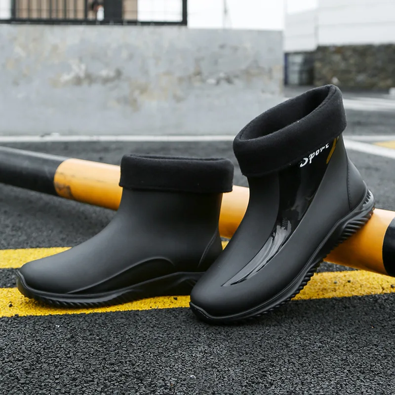 2024 Men Boots Waterproof Rain Boots With Removable Warm Plush Work Garden Shoes Rubber Four Season Antiskid Safe Fishing Boot