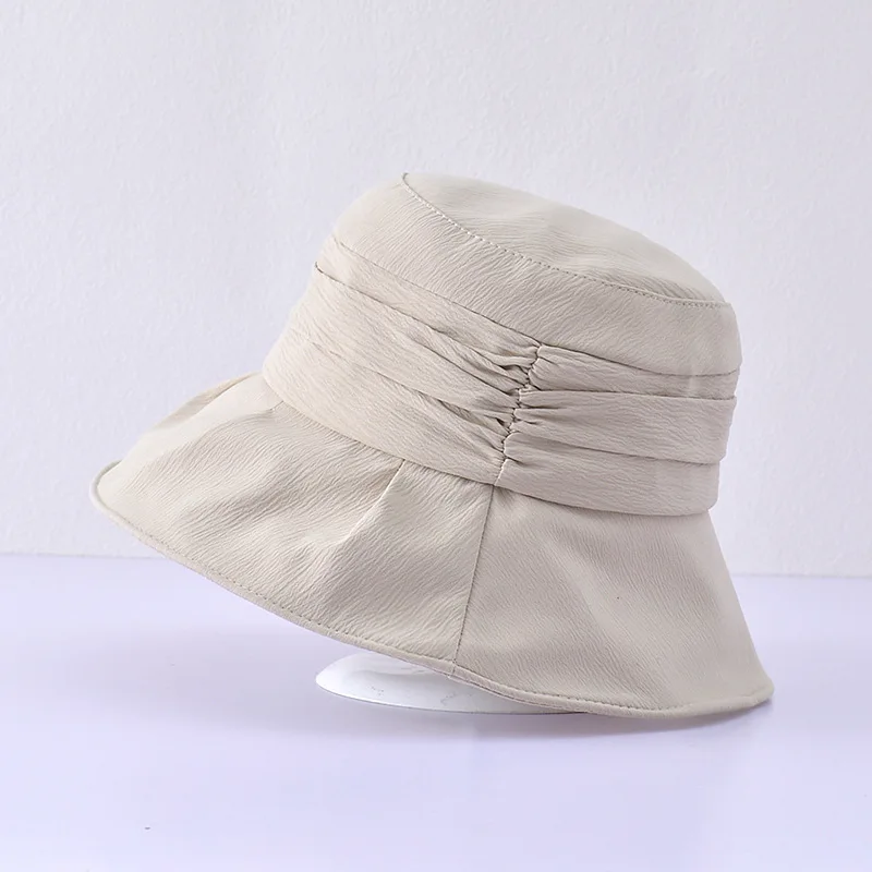 Women Summer Folding Bucket Hat for Beach Holiday Lady Spring Bowler Sun Protection Cap with Ruffles Band Headgear Wholesale New