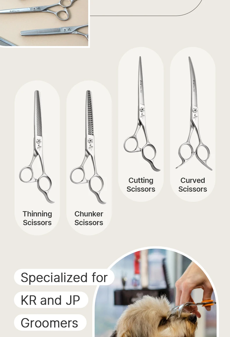 Fenice Slim Narrow Dog Grooming Scissors Set Straight/Curved/Thinner/Chunker Shears Schere Spezialisiert für KR- und JP Groomers – Detail 2