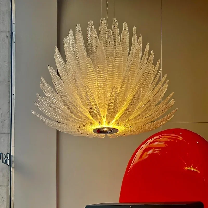 Designer Agave Murano Glass Led Chandelier Living Room Bedroom New Milan Vintage Gold Flowers Pendant Light With Leaf Vila Lobby