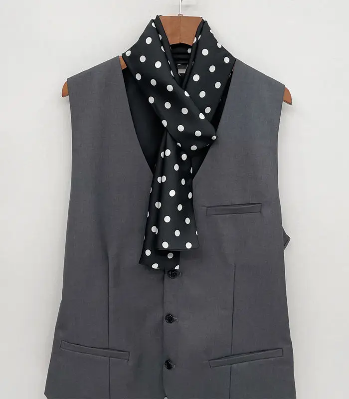 Men's British Retro Black and White Polka Dot Business Casual Small Scarf Versatile Long Scarf Decorative Neck Scarf Wide Tie