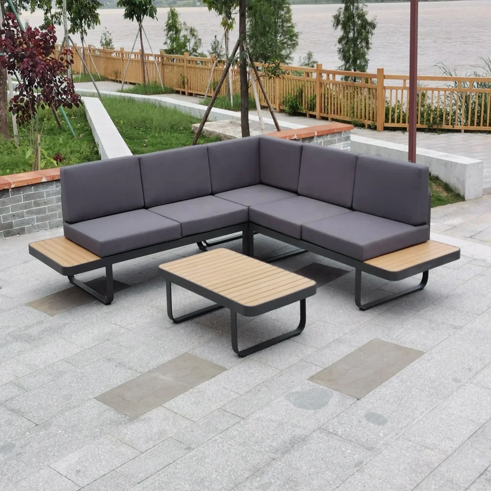 

High Quality Aluminum Outdoor Garden Furniture Sofa Set with Fabric for Patio Hotels Beaches Garden Corner Furniture