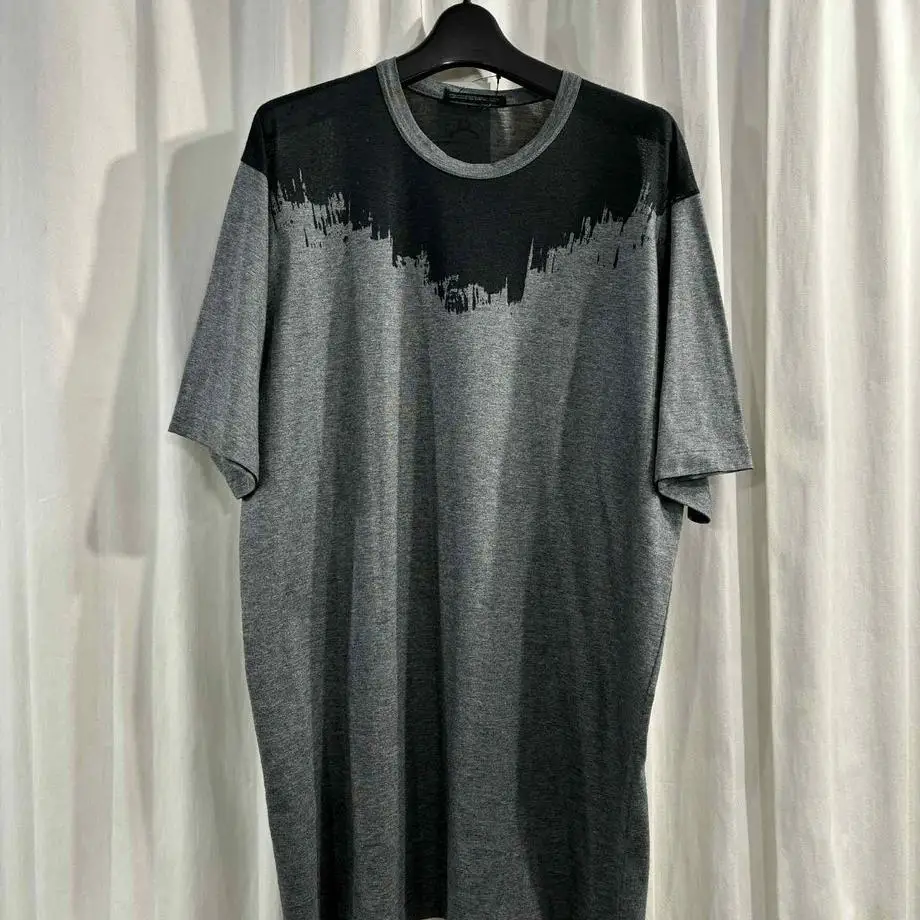 TOP-YAMAMOTO ® Grey Gradient Short-Sleeved T-Shirt Men's Round Neck Printed Loose Top