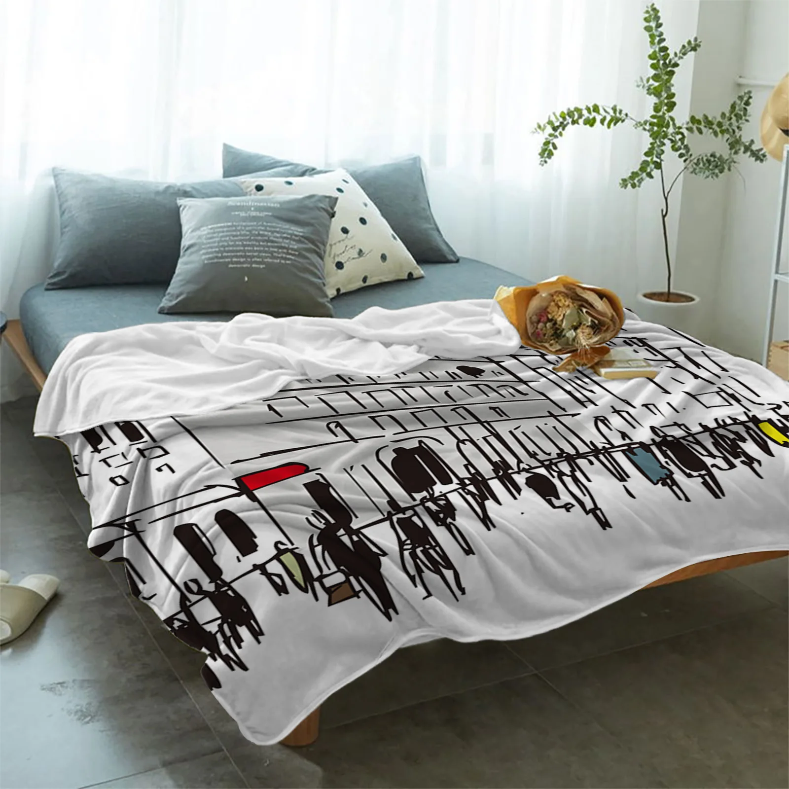 Throw Blanket Urban Architectural Sketch Blanket Soft Comfortable Plush Blankets Warm Sofa Bed Sheets