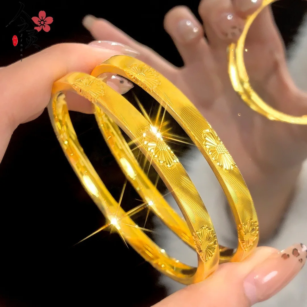 Luxury 24K 9999 Pure Gold real gold women's Cat's Eye Pattern Daisy Bracelet Women's Bracelet
