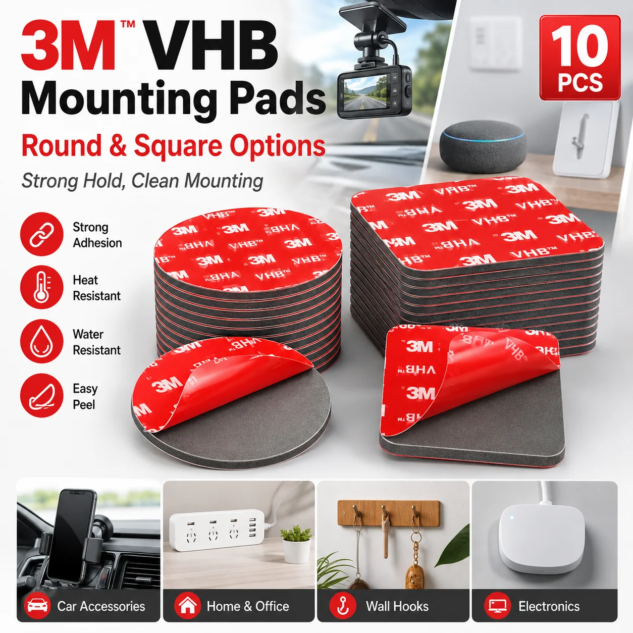 Fita Adesiva de Espuma Dupla Face 3M VHB Original, Adesivo de Alta Resistência para Montagem de Câmera Veicular, Fita de Montagem Preta para Uso Automotivo e Doméstico