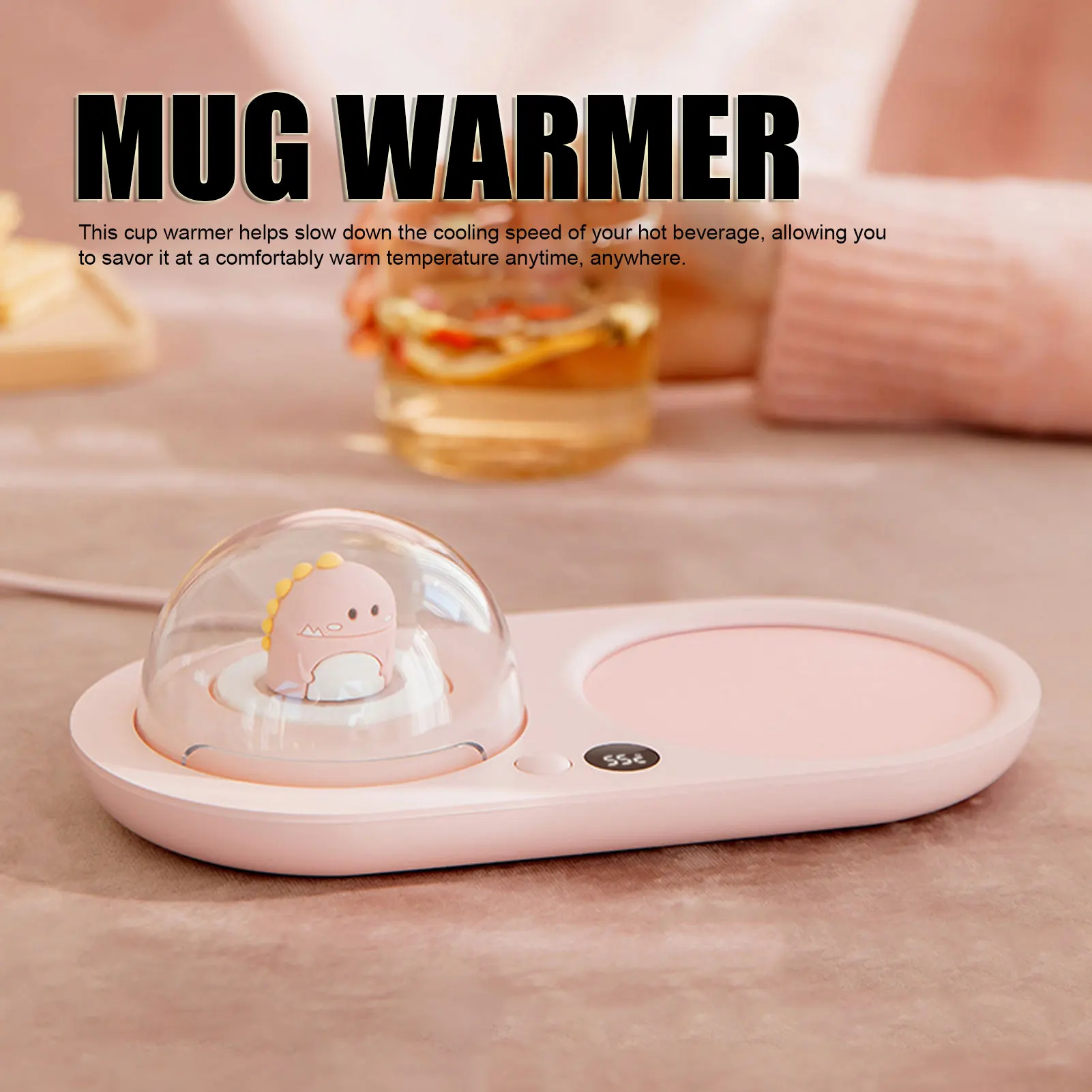 

Mug Warmer 20W 3 Temperature Settings Smart Cup Warmer with Cute Dinosaur Night Light Aroma Diffuser 110-220V