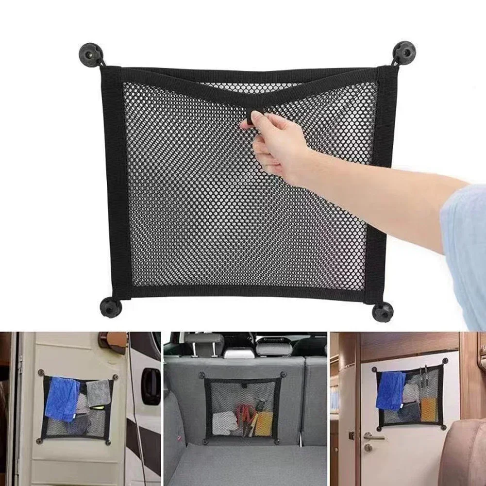 2Pcs Car Back Rear Mesh Trunk Seat Non-Elastic String Net Storage Bag Pocket Cage Motorhome Buses Campers Auto Organizer