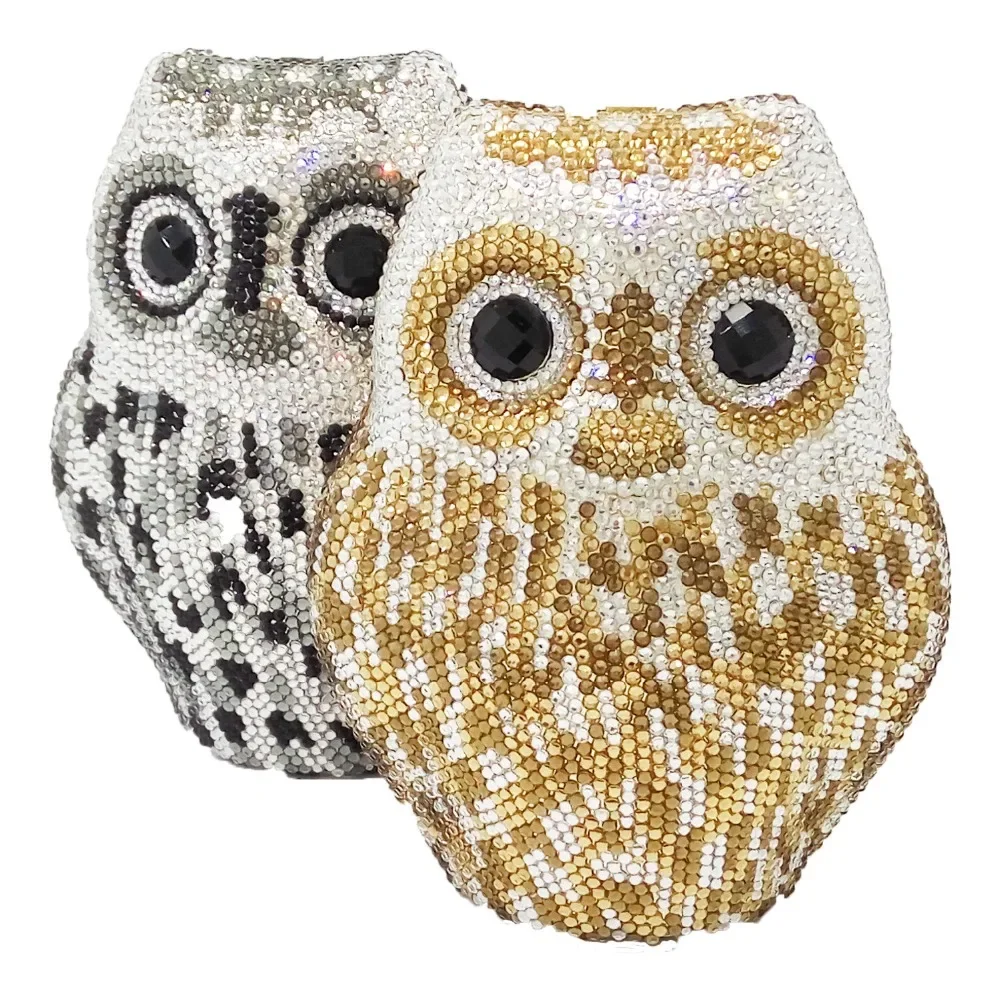 Boutique De FGG Cute 3D Owl Clutch Women Crystal Eveing Bags and CLutches Wedding Party Dinner Rhinestone Minaudiere Handbags