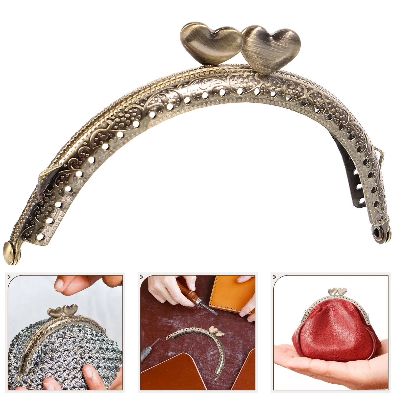 

Heart Shaped Purse Clasp Frame Metal Vintage Snap Lock for DIY Handbag Repair Replacement Bag Handle Clutch Craft Decorative
