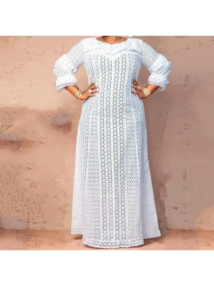 2026New المرأة فضفاضة بيضاء فستان طويل المتضخم فانوس كم فستان من الدانتيل التحول فستان حفلة سهرة ليلة خارج فساتين Vestidos #2