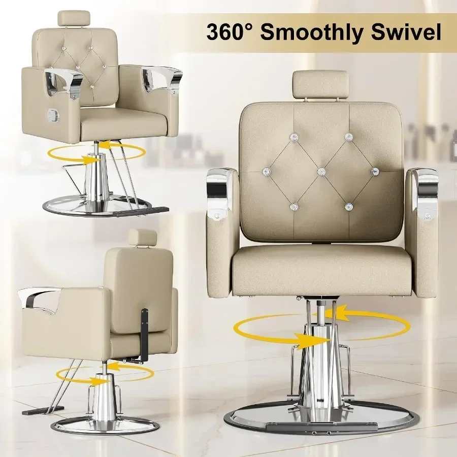 Barber Chair Reclining, Salon Chairs for Hair Stylist, Height Adjustable Salon Styling Chair, Heavy Duty Barber Chairs, 360 Swi - view 5
