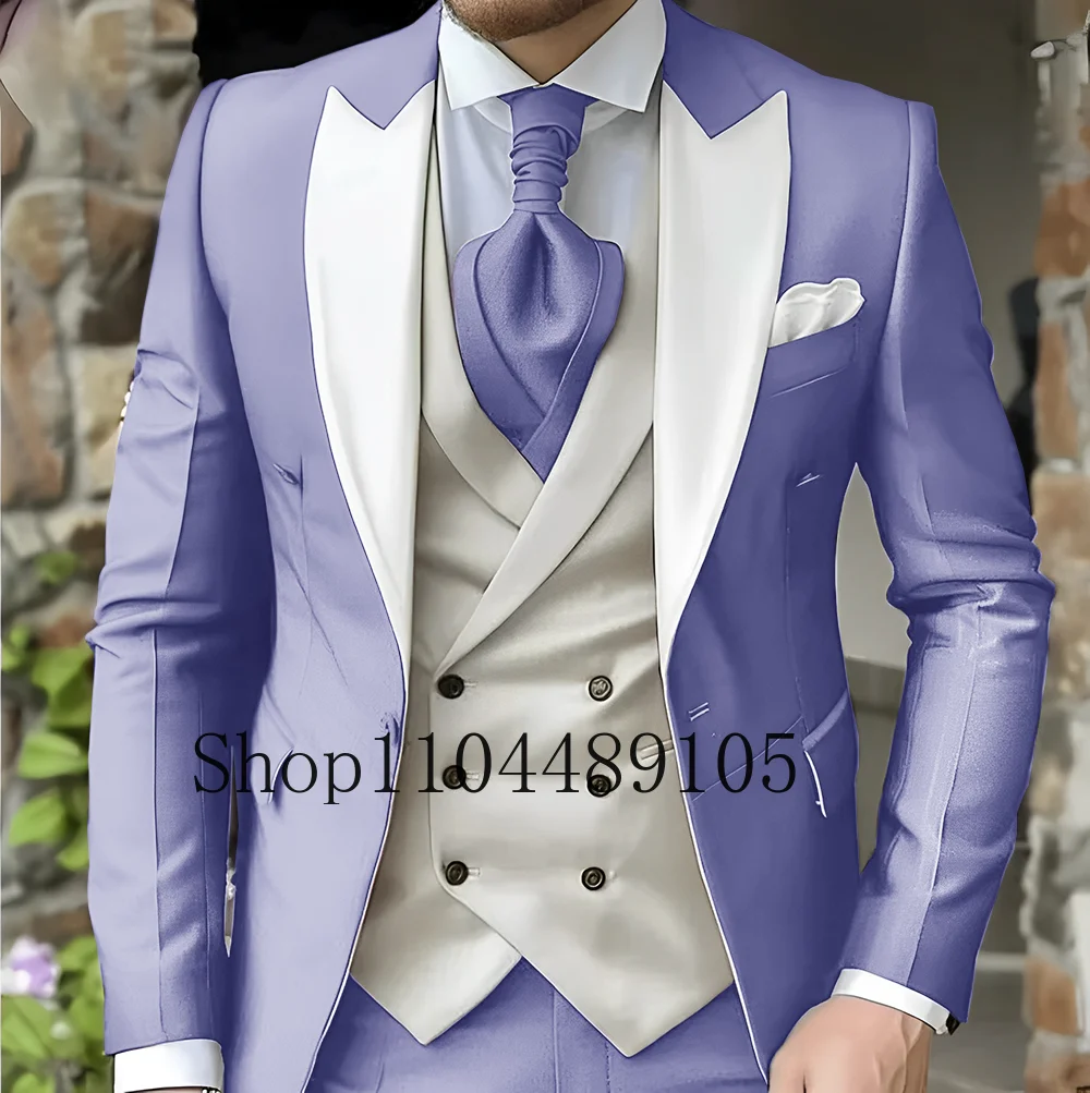 

Men's Suit with Peak Lapel for Wedding Fashion Suits Tailored Three-piece Suit Pointed Collar 3 Pieces Blazer Vest and Pants Set