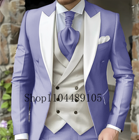 Men's Suit with Peak Lapel for Wedding Fashion Suits Tailored Three-piece Suit Pointed Collar 3 Pieces Blazer Vest and Pants Set